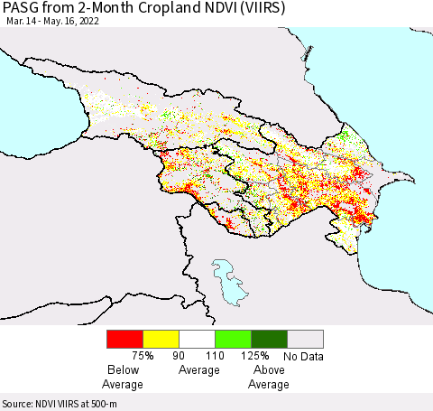 Azerbaijan, Armenia and Georgia PASG from 2-Month Cropland NDVI (VIIRS) Thematic Map For 5/9/2022 - 5/16/2022
