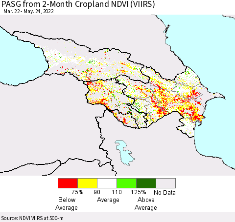 Azerbaijan, Armenia and Georgia PASG from 2-Month Cropland NDVI (VIIRS) Thematic Map For 5/17/2022 - 5/24/2022