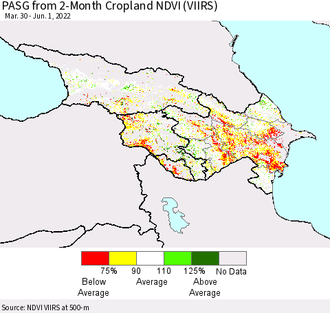 Azerbaijan, Armenia and Georgia PASG from 2-Month Cropland NDVI (VIIRS) Thematic Map For 5/25/2022 - 6/1/2022
