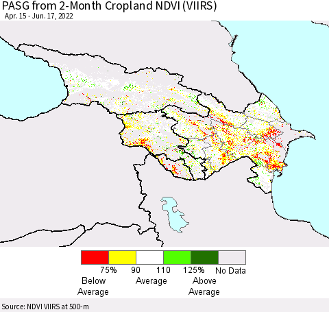 Azerbaijan, Armenia and Georgia PASG from 2-Month Cropland NDVI (VIIRS) Thematic Map For 6/10/2022 - 6/17/2022