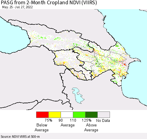 Azerbaijan, Armenia and Georgia PASG from 2-Month Cropland NDVI (VIIRS) Thematic Map For 7/20/2022 - 7/27/2022
