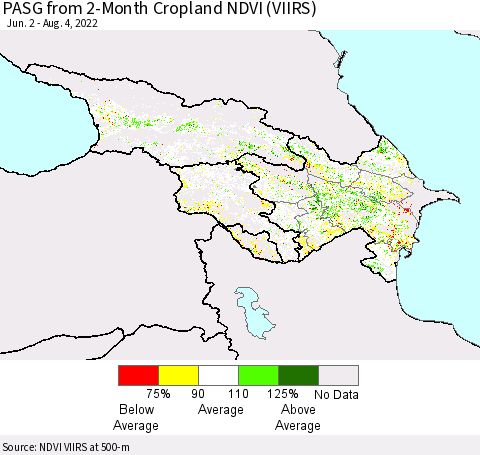 Azerbaijan, Armenia and Georgia PASG from 2-Month Cropland NDVI (VIIRS) Thematic Map For 7/28/2022 - 8/4/2022