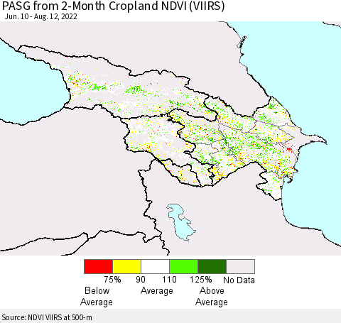 Azerbaijan, Armenia and Georgia PASG from 2-Month Cropland NDVI (VIIRS) Thematic Map For 8/5/2022 - 8/12/2022
