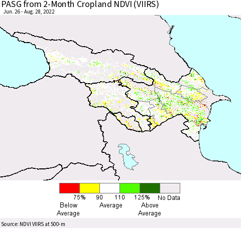Azerbaijan, Armenia and Georgia PASG from 2-Month Cropland NDVI (VIIRS) Thematic Map For 8/21/2022 - 8/28/2022