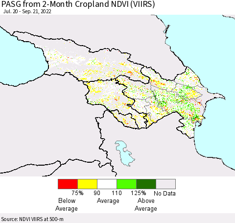 Azerbaijan, Armenia and Georgia PASG from 2-Month Cropland NDVI (VIIRS) Thematic Map For 9/14/2022 - 9/21/2022