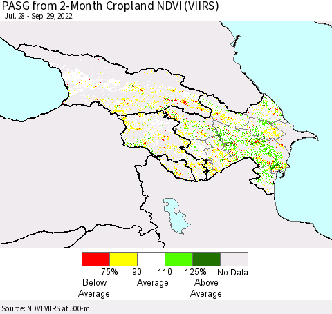 Azerbaijan, Armenia and Georgia PASG from 2-Month Cropland NDVI (VIIRS) Thematic Map For 9/22/2022 - 9/29/2022