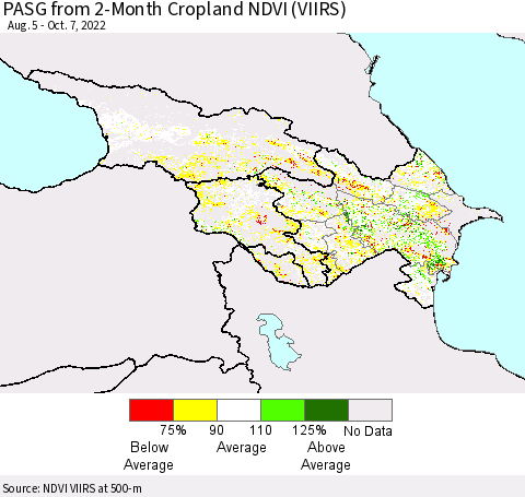 Azerbaijan, Armenia and Georgia PASG from 2-Month Cropland NDVI (VIIRS) Thematic Map For 9/30/2022 - 10/7/2022