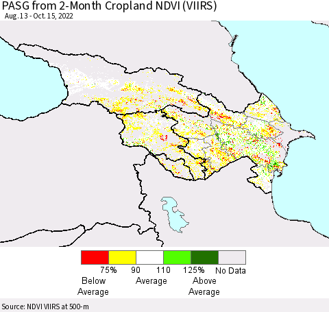 Azerbaijan, Armenia and Georgia PASG from 2-Month Cropland NDVI (VIIRS) Thematic Map For 10/8/2022 - 10/15/2022