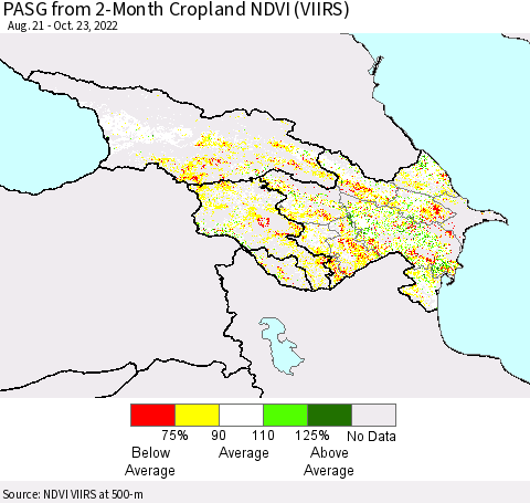 Azerbaijan, Armenia and Georgia PASG from 2-Month Cropland NDVI (VIIRS) Thematic Map For 10/16/2022 - 10/23/2022