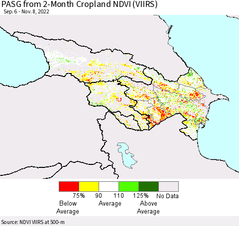 Azerbaijan, Armenia and Georgia PASG from 2-Month Cropland NDVI (VIIRS) Thematic Map For 11/1/2022 - 11/8/2022