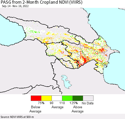 Azerbaijan, Armenia and Georgia PASG from 2-Month Cropland NDVI (VIIRS) Thematic Map For 11/9/2022 - 11/16/2022