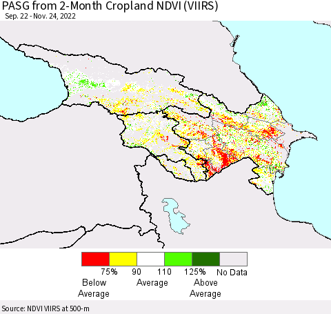 Azerbaijan, Armenia and Georgia PASG from 2-Month Cropland NDVI (VIIRS) Thematic Map For 11/17/2022 - 11/24/2022