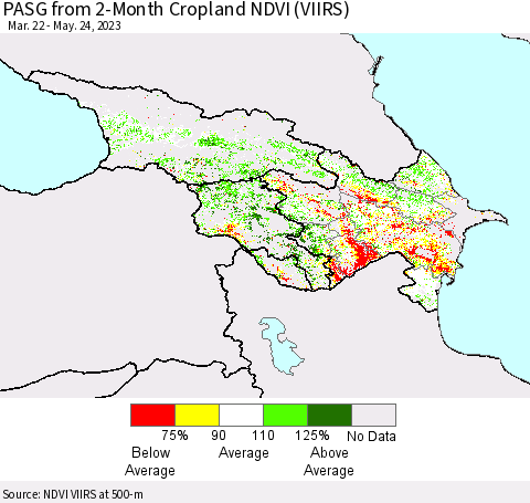 Azerbaijan, Armenia and Georgia PASG from 2-Month Cropland NDVI (VIIRS) Thematic Map For 5/17/2023 - 5/24/2023