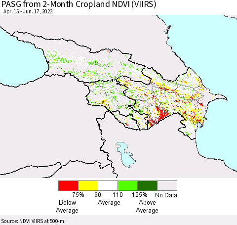 Azerbaijan, Armenia and Georgia PASG from 2-Month Cropland NDVI (VIIRS) Thematic Map For 6/10/2023 - 6/17/2023