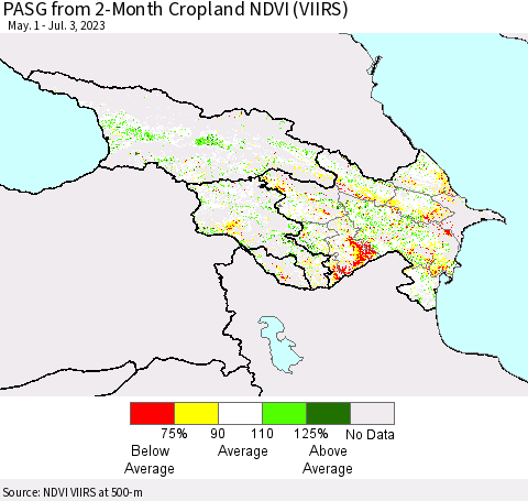 Azerbaijan, Armenia and Georgia PASG from 2-Month Cropland NDVI (VIIRS) Thematic Map For 6/26/2023 - 7/3/2023