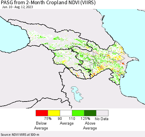 Azerbaijan, Armenia and Georgia PASG from 2-Month Cropland NDVI (VIIRS) Thematic Map For 8/5/2023 - 8/12/2023
