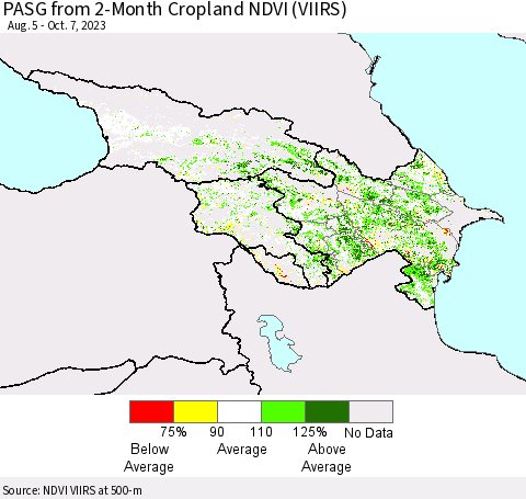 Azerbaijan, Armenia and Georgia PASG from 2-Month Cropland NDVI (VIIRS) Thematic Map For 9/30/2023 - 10/7/2023