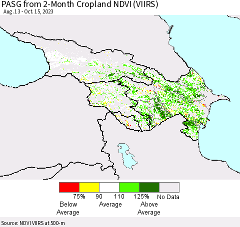 Azerbaijan, Armenia and Georgia PASG from 2-Month Cropland NDVI (VIIRS) Thematic Map For 10/8/2023 - 10/15/2023