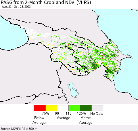 Azerbaijan, Armenia and Georgia PASG from 2-Month Cropland NDVI (VIIRS) Thematic Map For 10/16/2023 - 10/23/2023