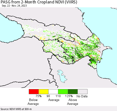 Azerbaijan, Armenia and Georgia PASG from 2-Month Cropland NDVI (VIIRS) Thematic Map For 11/17/2023 - 11/24/2023