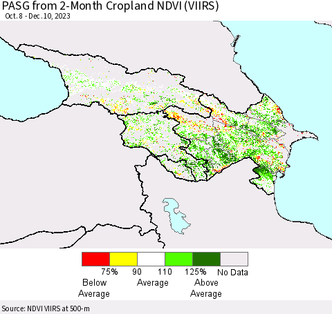 Azerbaijan, Armenia and Georgia PASG from 2-Month Cropland NDVI (VIIRS) Thematic Map For 12/3/2023 - 12/10/2023