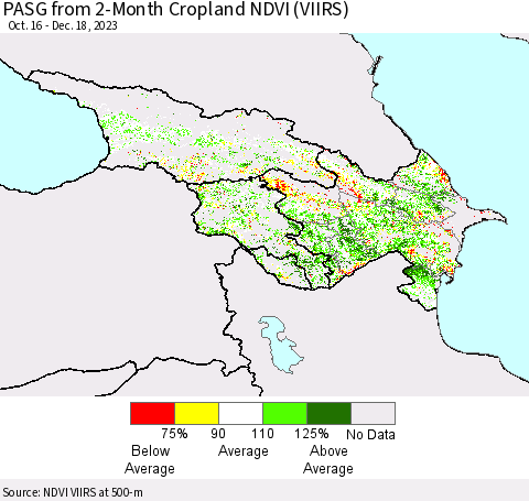 Azerbaijan, Armenia and Georgia PASG from 2-Month Cropland NDVI (VIIRS) Thematic Map For 12/11/2023 - 12/18/2023