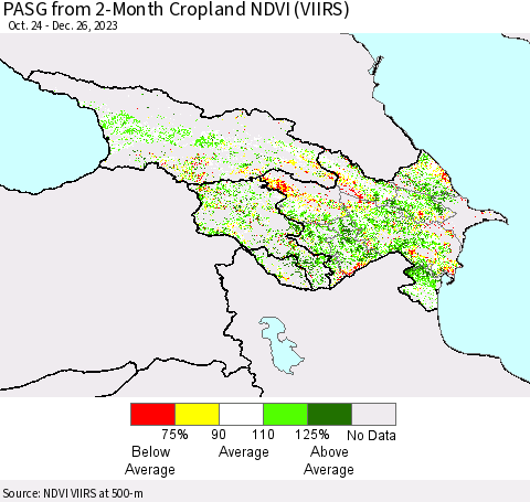 Azerbaijan, Armenia and Georgia PASG from 2-Month Cropland NDVI (VIIRS) Thematic Map For 12/19/2023 - 12/26/2023