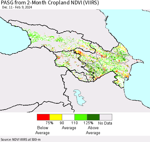 Azerbaijan, Armenia and Georgia PASG from 2-Month Cropland NDVI (VIIRS) Thematic Map For 2/2/2024 - 2/9/2024