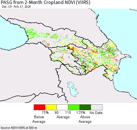 Azerbaijan, Armenia and Georgia PASG from 2-Month Cropland NDVI (VIIRS) Thematic Map For 2/10/2024 - 2/17/2024