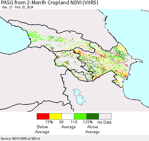 Azerbaijan, Armenia and Georgia PASG from 2-Month Cropland NDVI (VIIRS) Thematic Map For 2/18/2024 - 2/25/2024