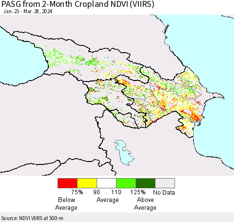 Azerbaijan, Armenia and Georgia PASG from 2-Month Cropland NDVI (VIIRS) Thematic Map For 3/21/2024 - 3/28/2024