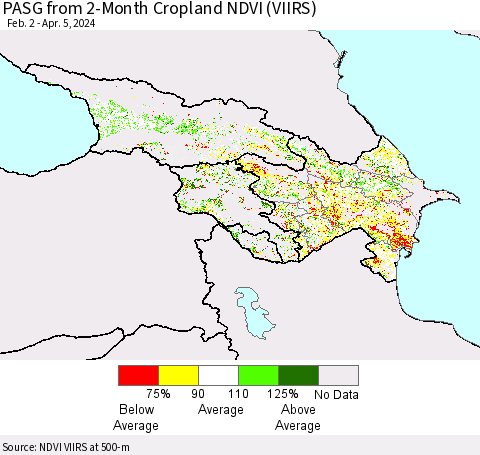 Azerbaijan, Armenia and Georgia PASG from 2-Month Cropland NDVI (VIIRS) Thematic Map For 3/29/2024 - 4/5/2024