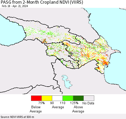Azerbaijan, Armenia and Georgia PASG from 2-Month Cropland NDVI (VIIRS) Thematic Map For 4/14/2024 - 4/21/2024