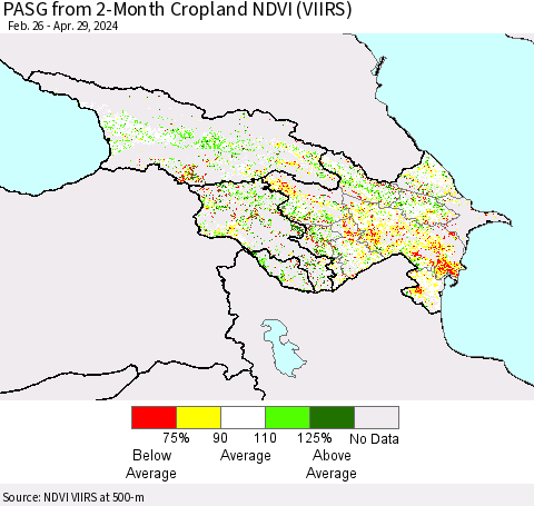 Azerbaijan, Armenia and Georgia PASG from 2-Month Cropland NDVI (VIIRS) Thematic Map For 4/22/2024 - 4/29/2024