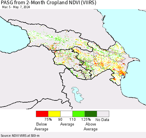 Azerbaijan, Armenia and Georgia PASG from 2-Month Cropland NDVI (VIIRS) Thematic Map For 4/30/2024 - 5/7/2024