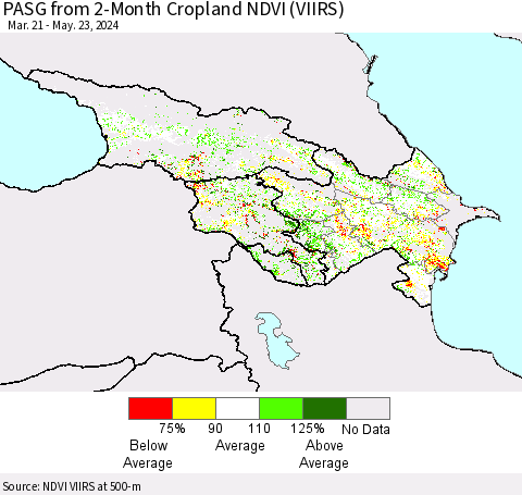 Azerbaijan, Armenia and Georgia PASG from 2-Month Cropland NDVI (VIIRS) Thematic Map For 5/16/2024 - 5/23/2024