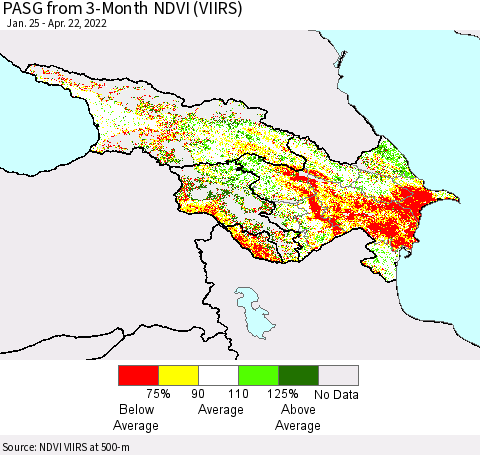 Azerbaijan, Armenia and Georgia PASG from 3-Month NDVI (VIIRS) Thematic Map For 4/15/2022 - 4/22/2022