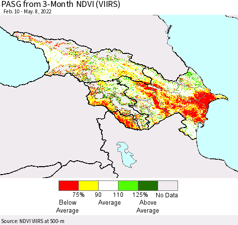Azerbaijan, Armenia and Georgia PASG from 3-Month NDVI (VIIRS) Thematic Map For 5/1/2022 - 5/8/2022