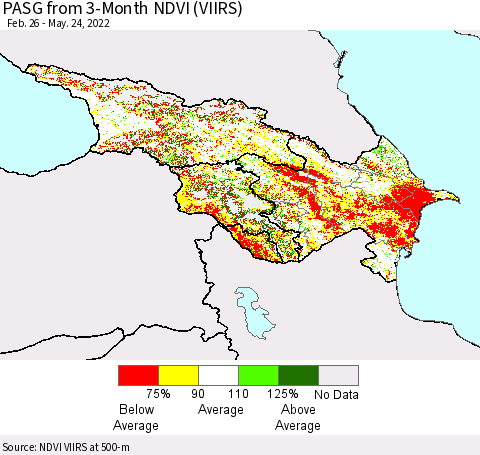 Azerbaijan, Armenia and Georgia PASG from 3-Month NDVI (VIIRS) Thematic Map For 5/17/2022 - 5/24/2022