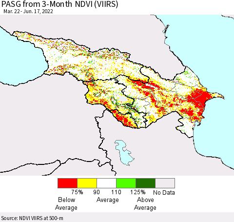 Azerbaijan, Armenia and Georgia PASG from 3-Month NDVI (VIIRS) Thematic Map For 6/10/2022 - 6/17/2022