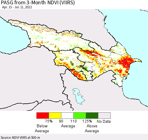 Azerbaijan, Armenia and Georgia PASG from 3-Month NDVI (VIIRS) Thematic Map For 7/4/2022 - 7/11/2022