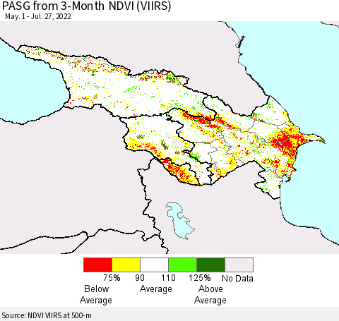 Azerbaijan, Armenia and Georgia PASG from 3-Month NDVI (VIIRS) Thematic Map For 7/20/2022 - 7/27/2022