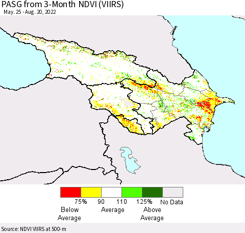 Azerbaijan, Armenia and Georgia PASG from 3-Month NDVI (VIIRS) Thematic Map For 8/13/2022 - 8/20/2022