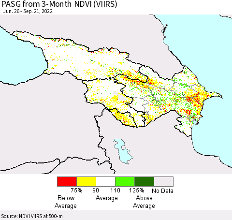 Azerbaijan, Armenia and Georgia PASG from 3-Month NDVI (VIIRS) Thematic Map For 9/14/2022 - 9/21/2022