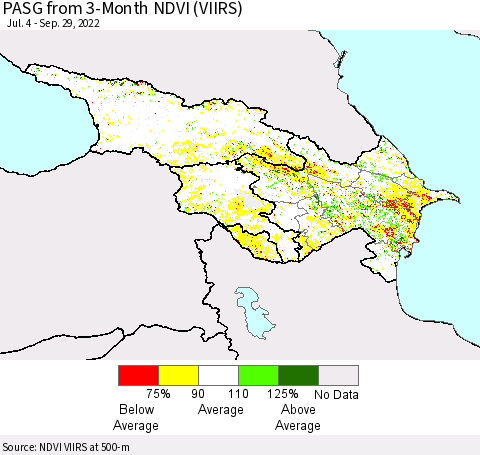 Azerbaijan, Armenia and Georgia PASG from 3-Month NDVI (VIIRS) Thematic Map For 9/22/2022 - 9/29/2022