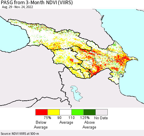 Azerbaijan, Armenia and Georgia PASG from 3-Month NDVI (VIIRS) Thematic Map For 11/17/2022 - 11/24/2022