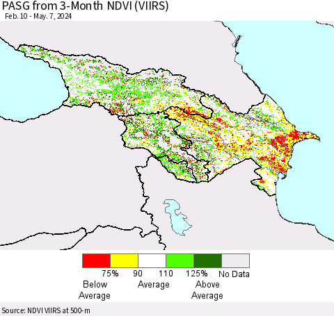 Azerbaijan, Armenia and Georgia PASG from 3-Month NDVI (VIIRS) Thematic Map For 4/30/2024 - 5/7/2024