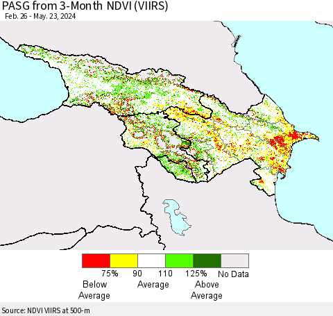 Azerbaijan, Armenia and Georgia PASG from 3-Month NDVI (VIIRS) Thematic Map For 5/16/2024 - 5/23/2024