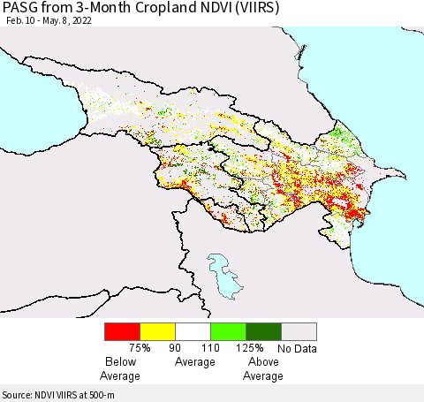 Azerbaijan, Armenia and Georgia PASG from 3-Month Cropland NDVI (VIIRS) Thematic Map For 5/1/2022 - 5/8/2022