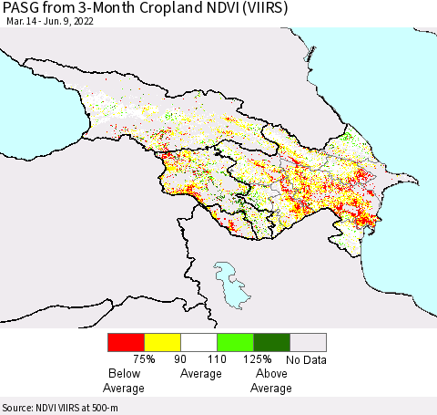 Azerbaijan, Armenia and Georgia PASG from 3-Month Cropland NDVI (VIIRS) Thematic Map For 6/2/2022 - 6/9/2022